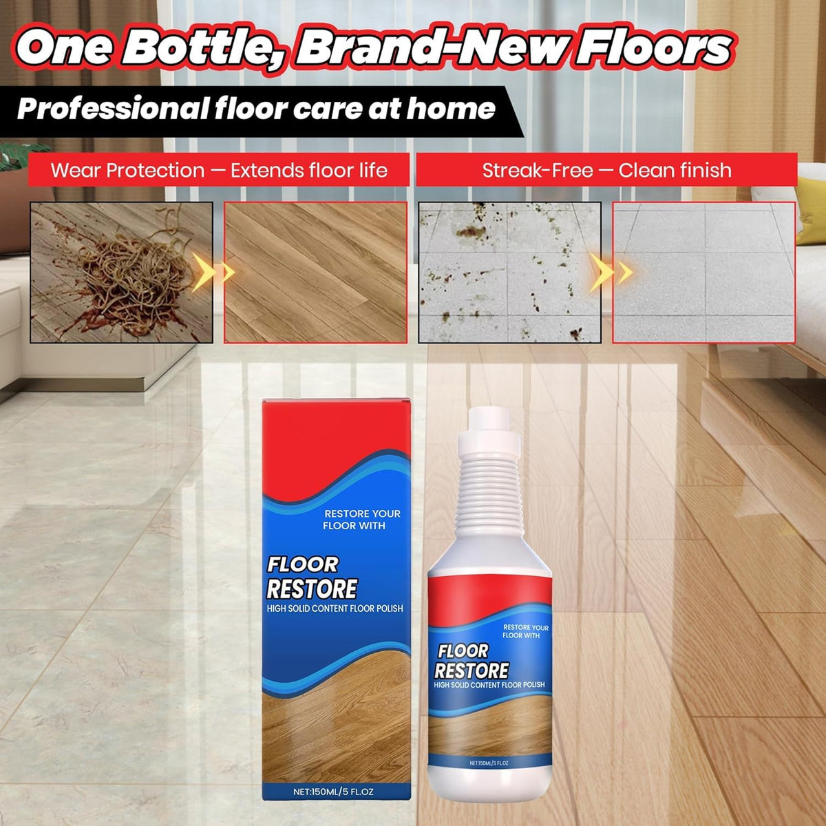 Floor Restore Cleaner, High Solid Content Floor Polish (2 PACK) T646970