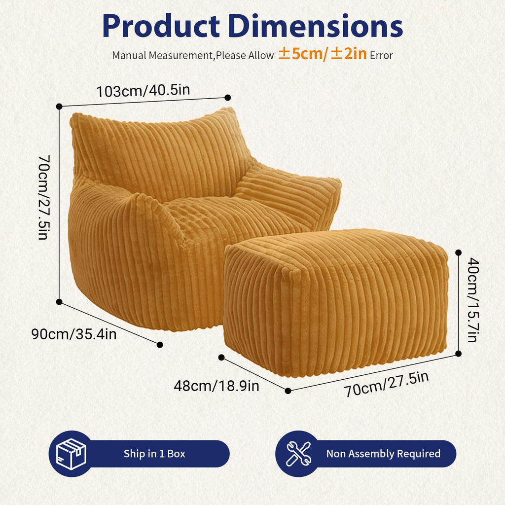 Large Yellow Bean Bag Chair with Footrest E83395