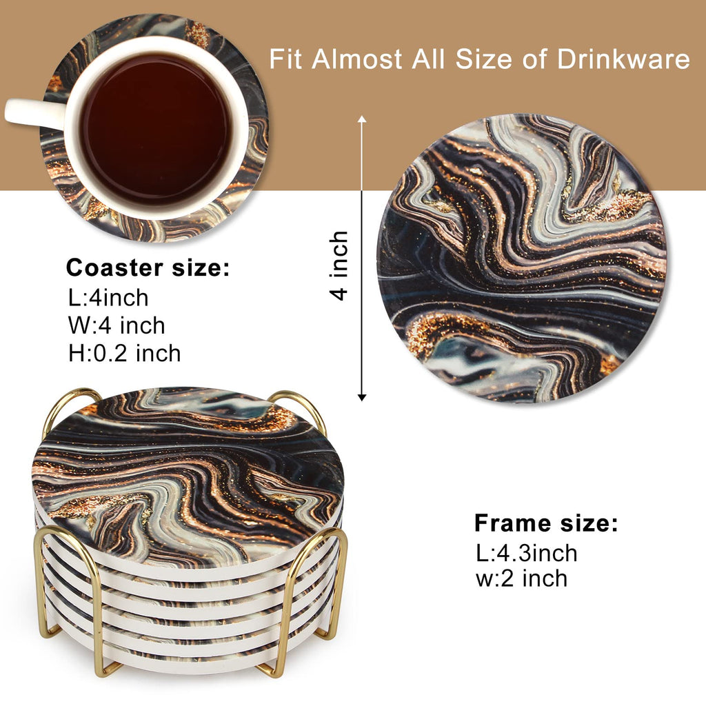 Black and Gold Marble Coasters with Holder A9805
