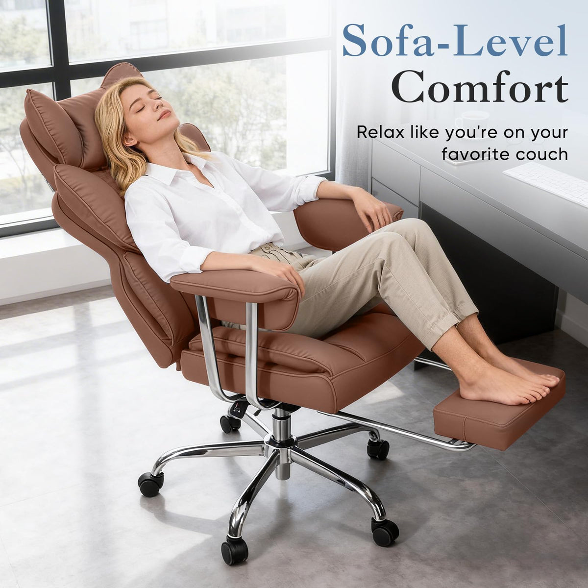 Big and Tall Home Office Desk Chair with Footrest O132