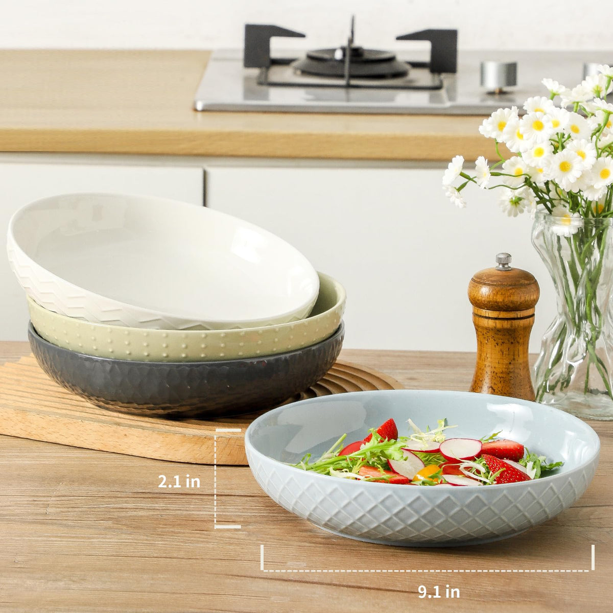 9.1'' 42 OZ Ceramic Pasta Bowls Set of 4 A77961