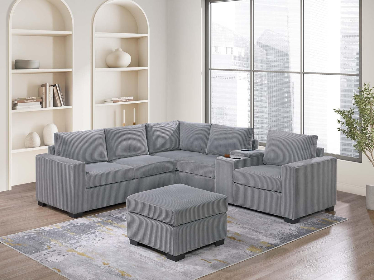Light Gray Corduroy Upholstered Sectional Sofa Set U384901