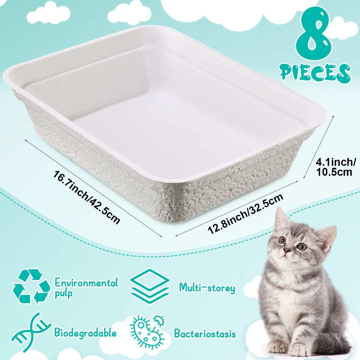 8 Pack Disposable Paper Cat Litter Boxes O184