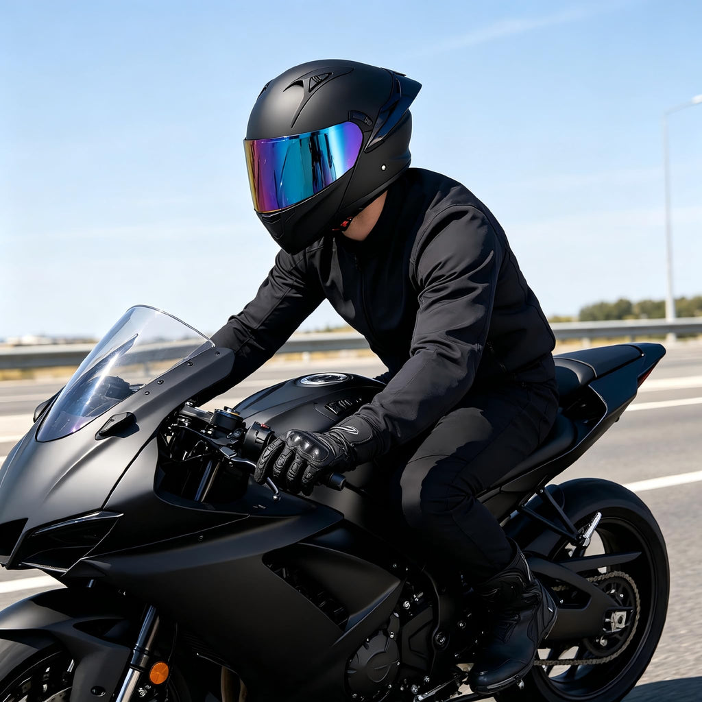 Modular Motorcycle Helmet Dual Visor Flip Up Full Face Matte Black XXL D363