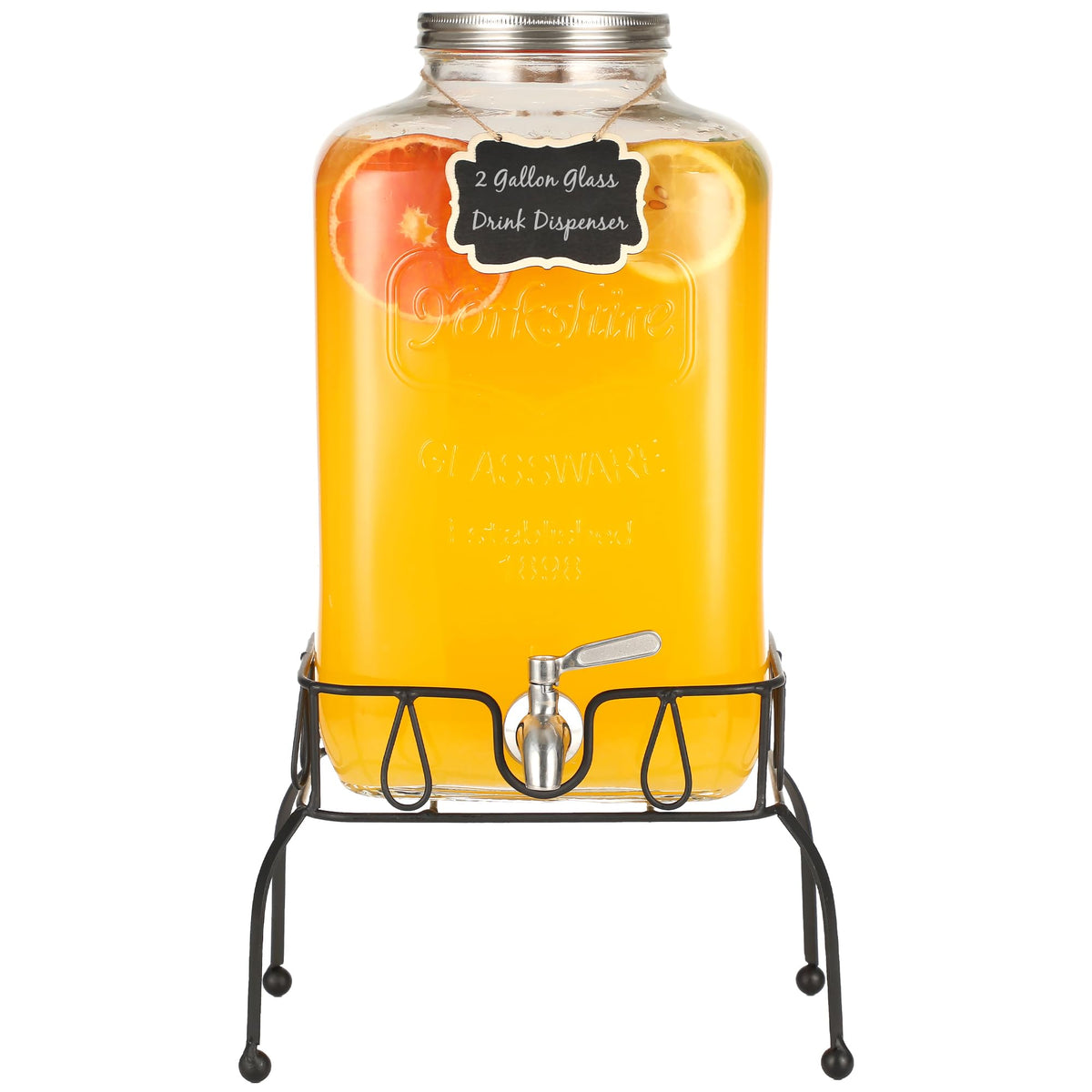 2 Gallon Glass Drink Dispenser with Stand N7712