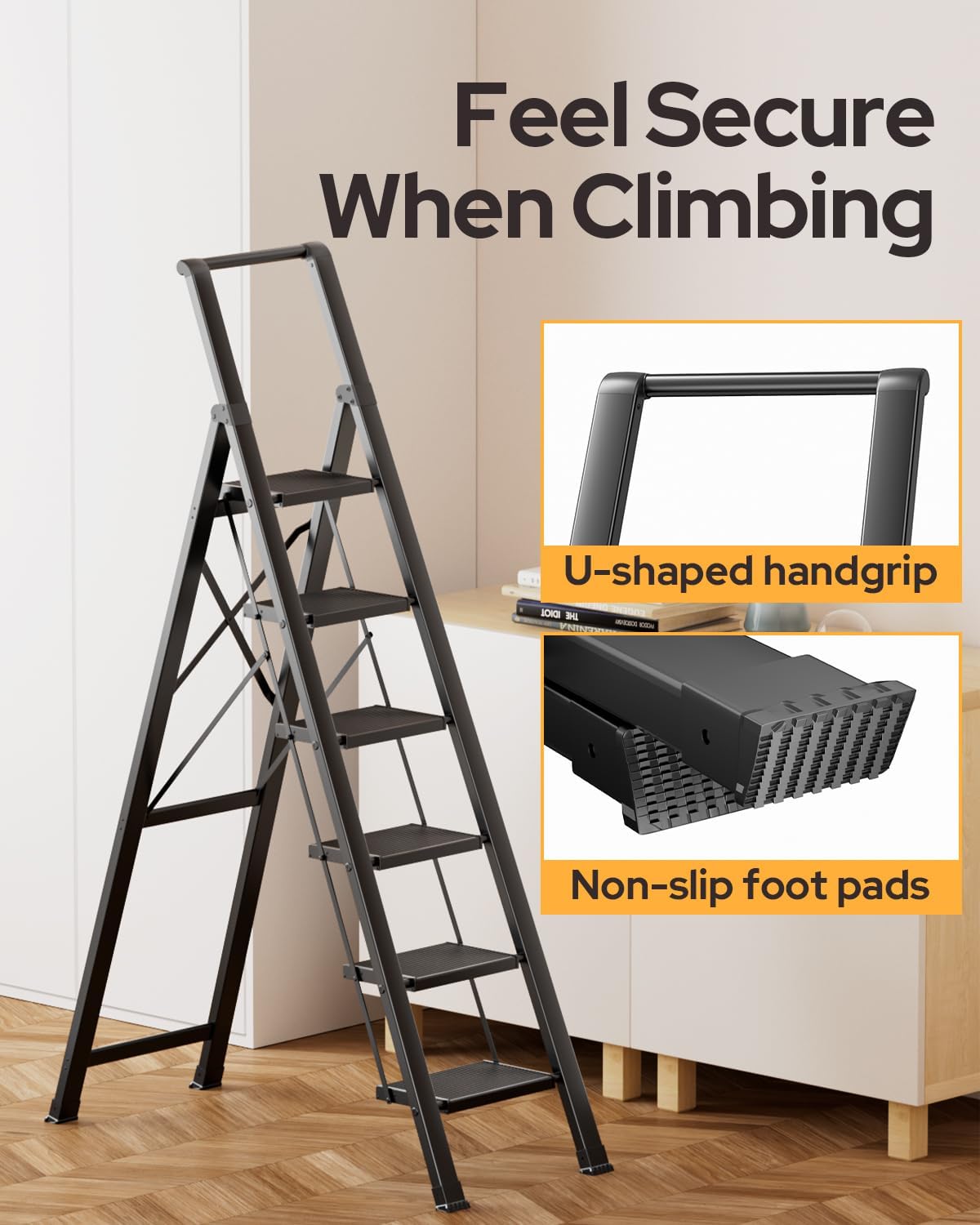 Black Foldable 6 Step Ladder K817