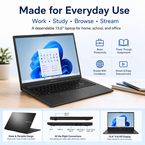 15.6" FHD Laptop AMD Ryzen 5 8GB RAM 512GB SSD A5996