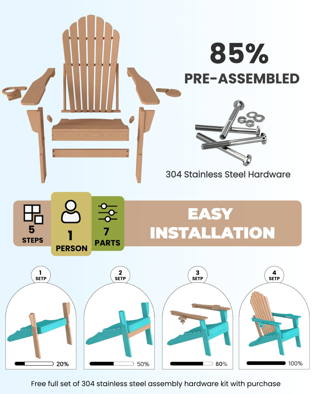 HDPE Adirondack Chair Set of 4 with Cup Holders W9188