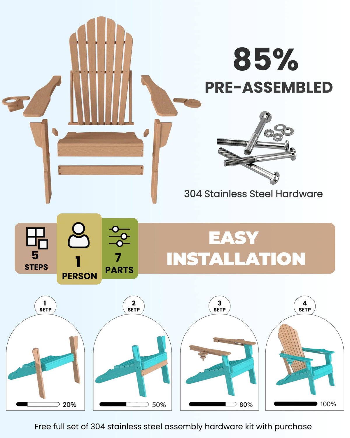 HDPE Adirondack Chair Set of 4 with Cup Holders W9188