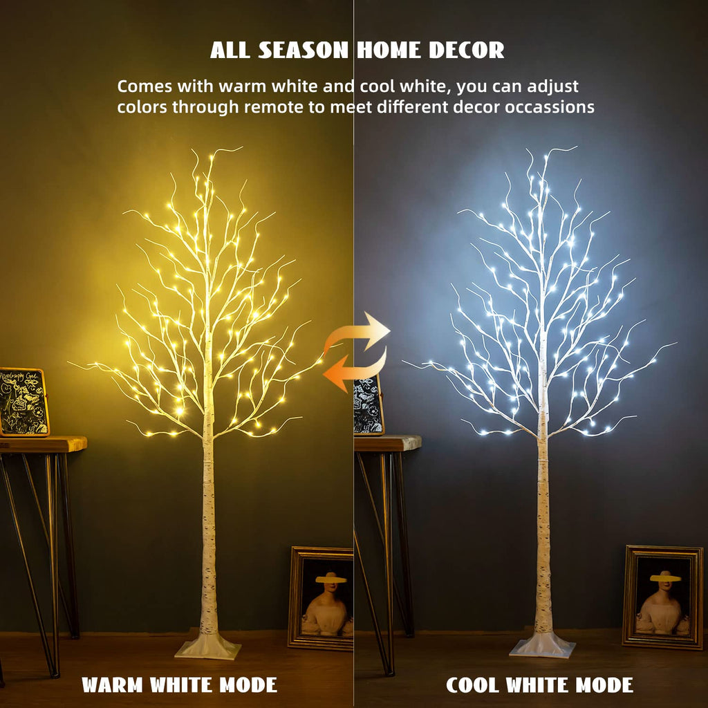6ft 96LED Lighted Artificial Birch Tree with 9 Modes Timer E7884