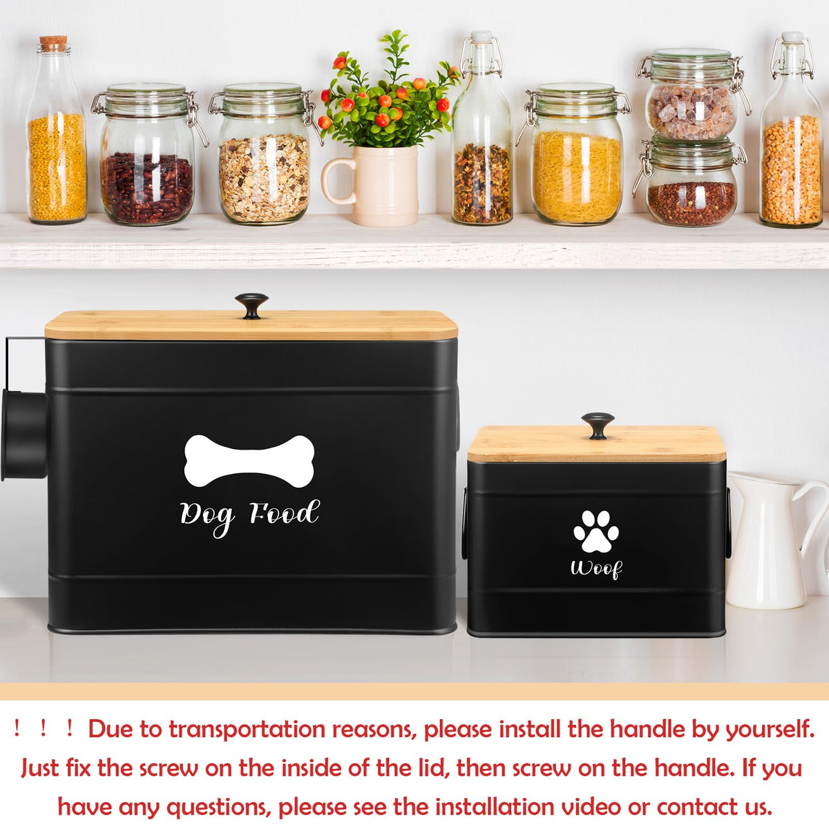 2Pcs Extra Large Metal Dog Food Containers Airtight Black V5299