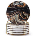 Black and Gold Marble Coasters with Holder A9805