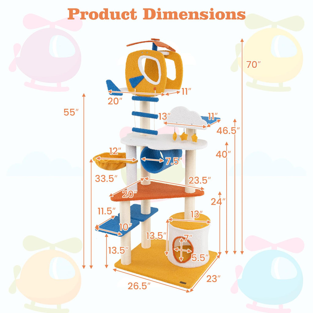 70 inch Multi-Level Cat Tree Tower with Scratching Posts G35187