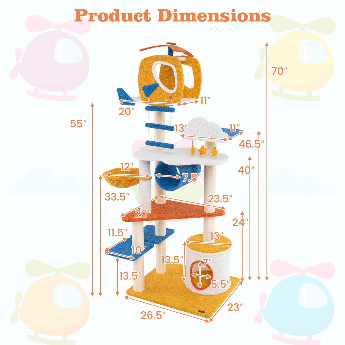70 inch Multi-Level Cat Tree Tower with Scratching Posts G35187