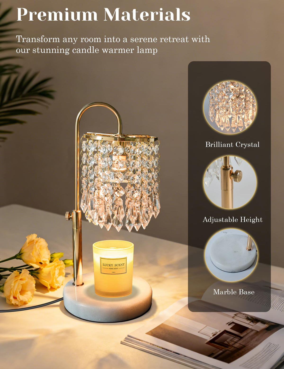 Candle Warmer Lamp with Timer Dimmable Adjustable Height Gold H85662