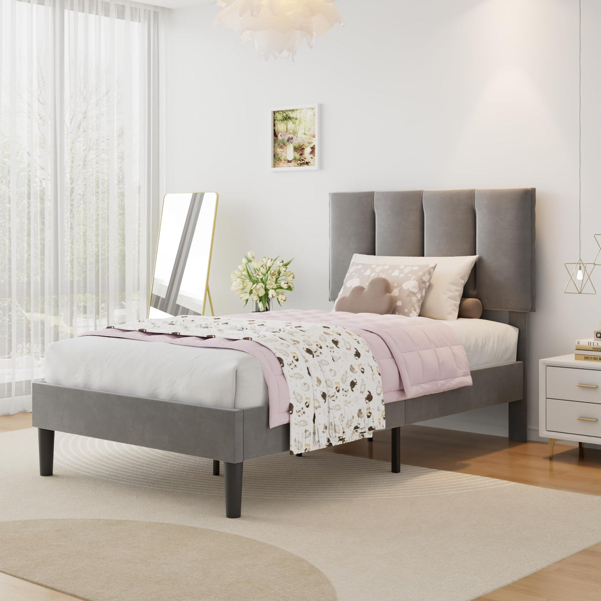Twin Size Upholstered Bed Frame C686893