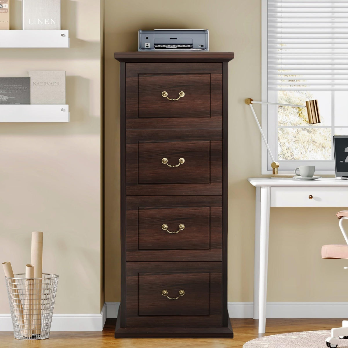 4 Drawer Dark Walnut File Cabinet L180235