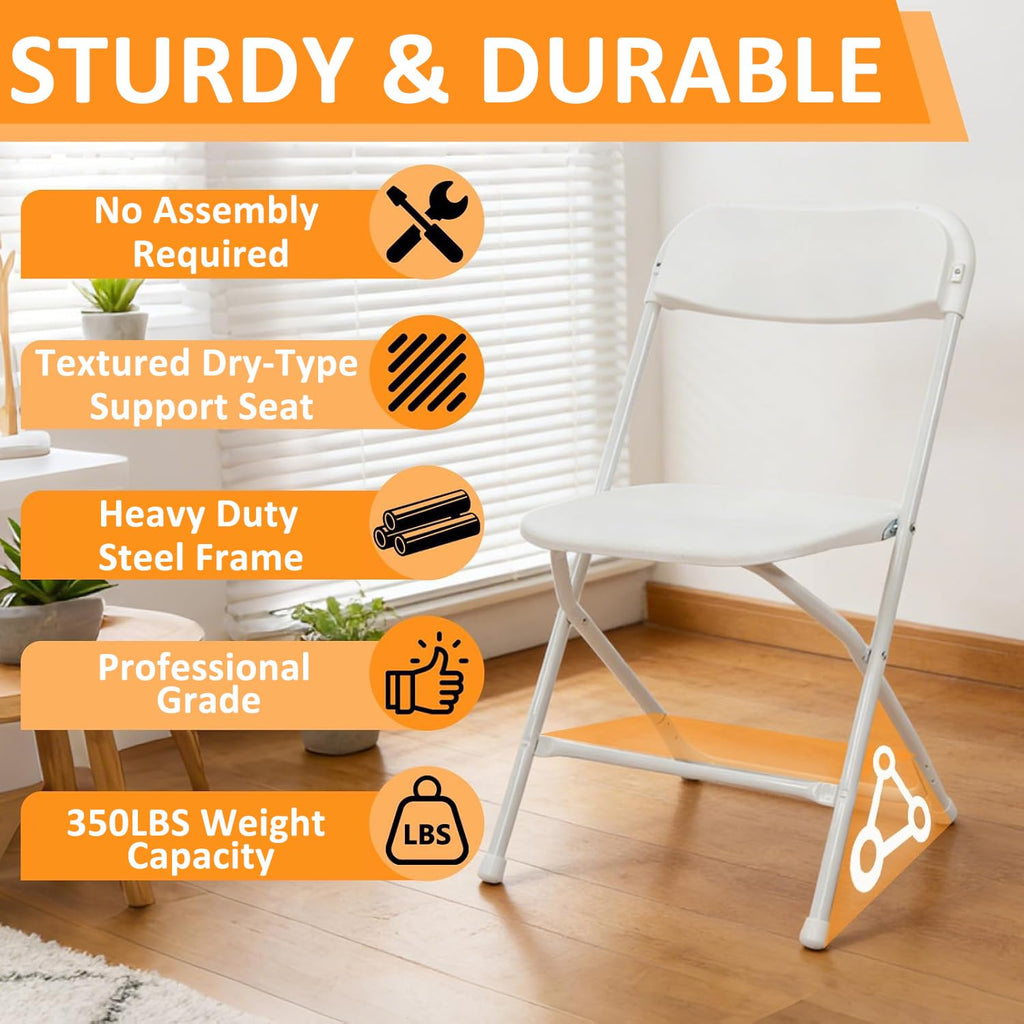 White 10 Pack Plastic Folding Chairs with Steel Frame Y872