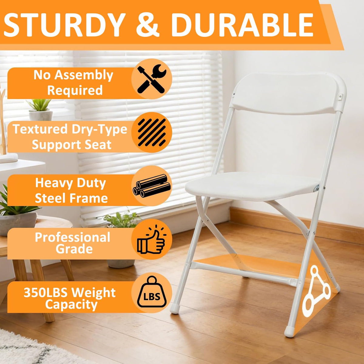 White 10 Pack Plastic Folding Chairs with Steel Frame Y872