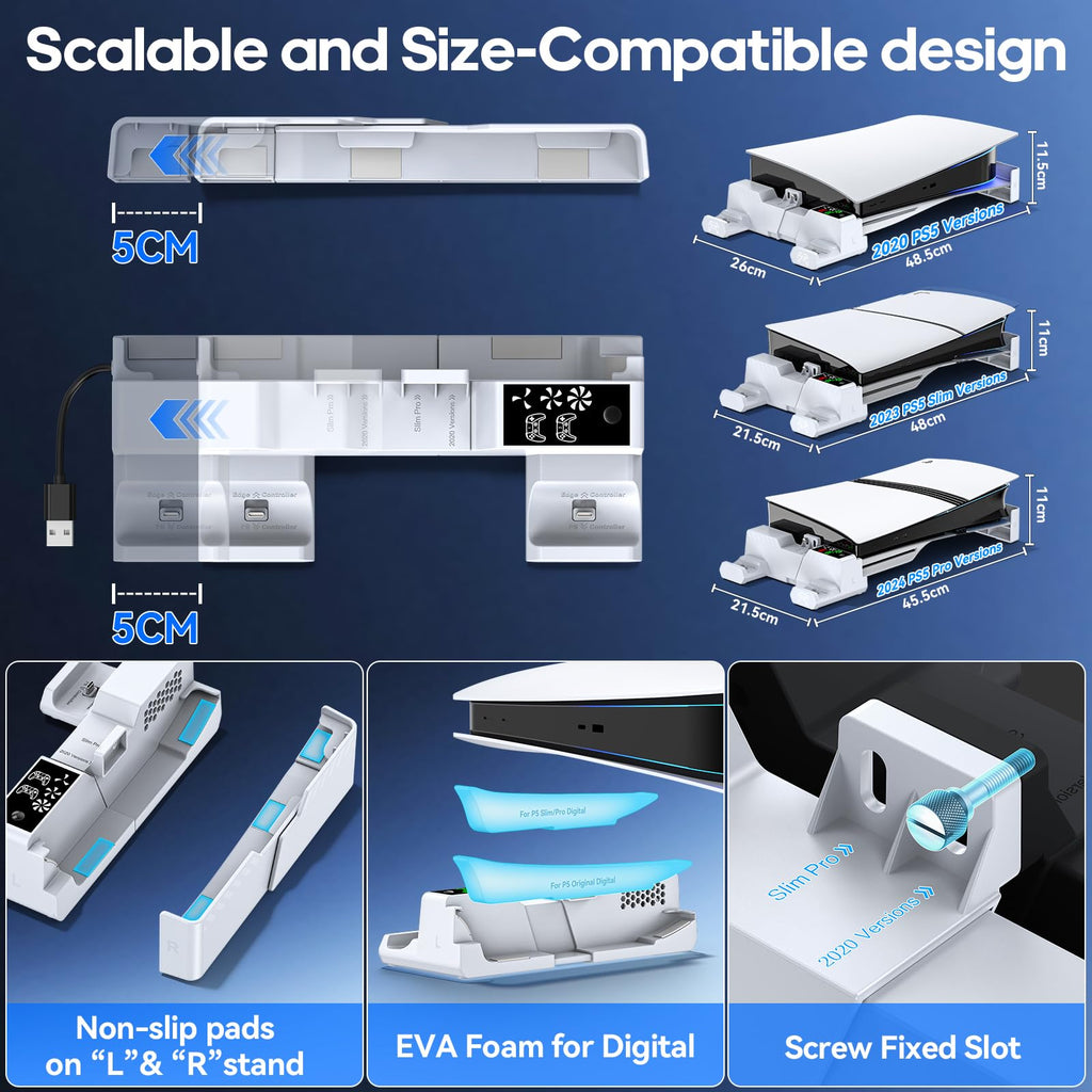 PS5 Horizontal Stand and Cooling Station with Controller Charging Station N9942