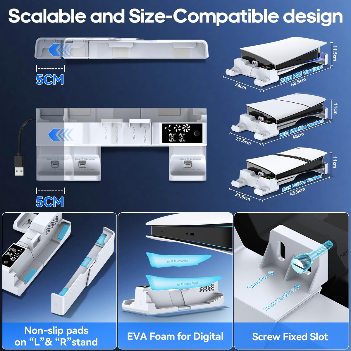 PS5 Horizontal Stand and Cooling Station with Controller Charging Station N9942