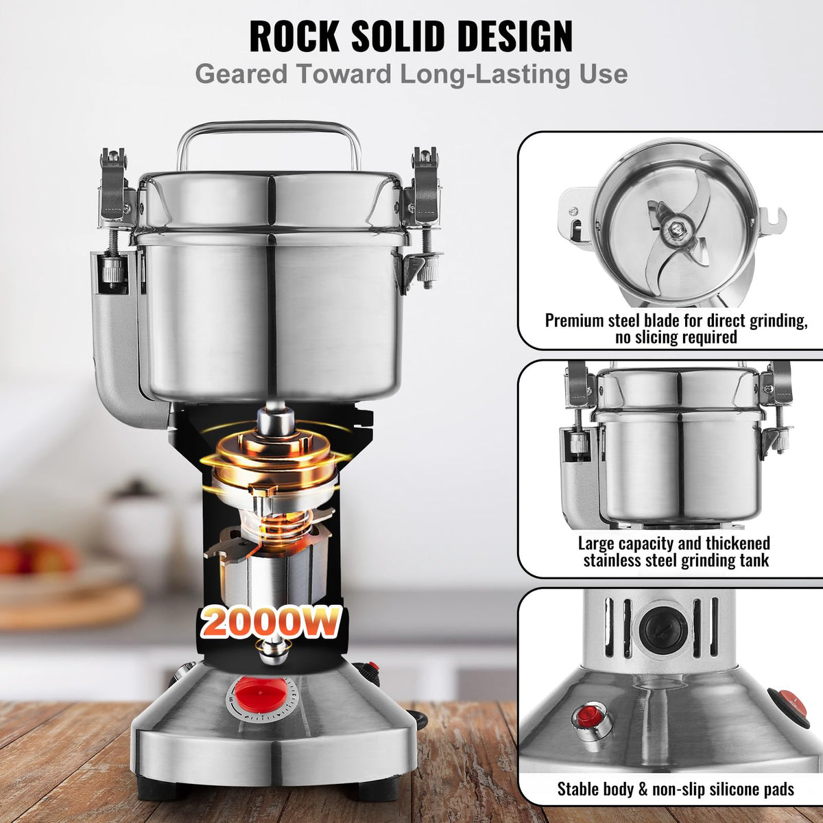 750g 2000W Stainless Steel Electric Grain Mill Grinder O849646