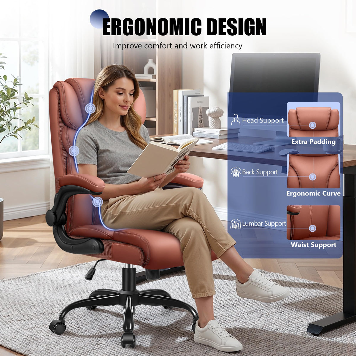Brown High Back Office Chair with Flip-up Armrests G2151