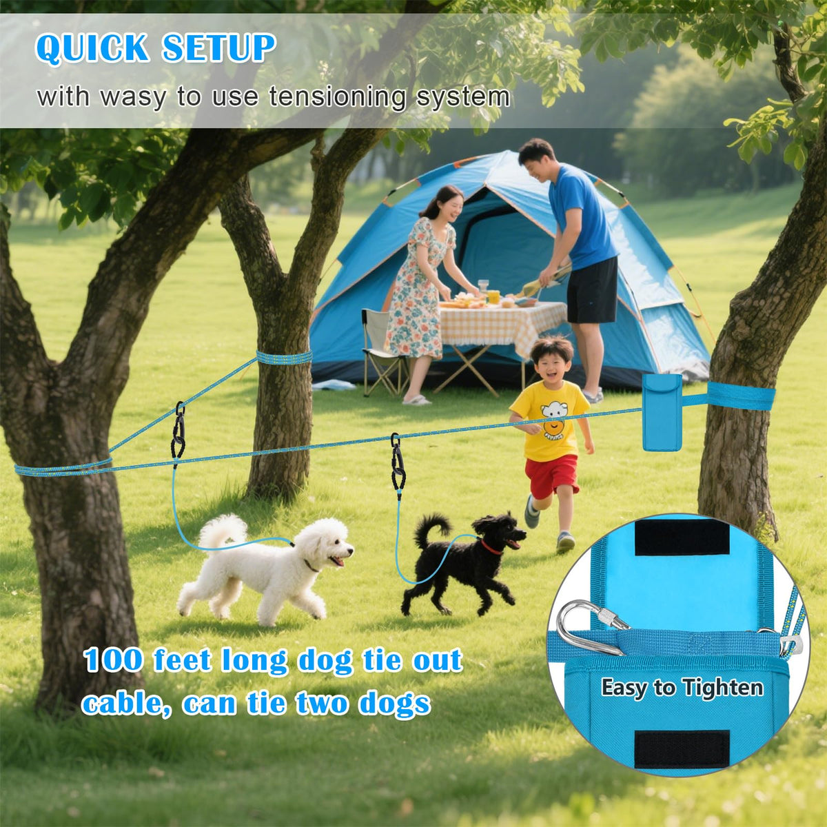 100FT Portable Dog Tie Out Cable for 2 Dogs R4131