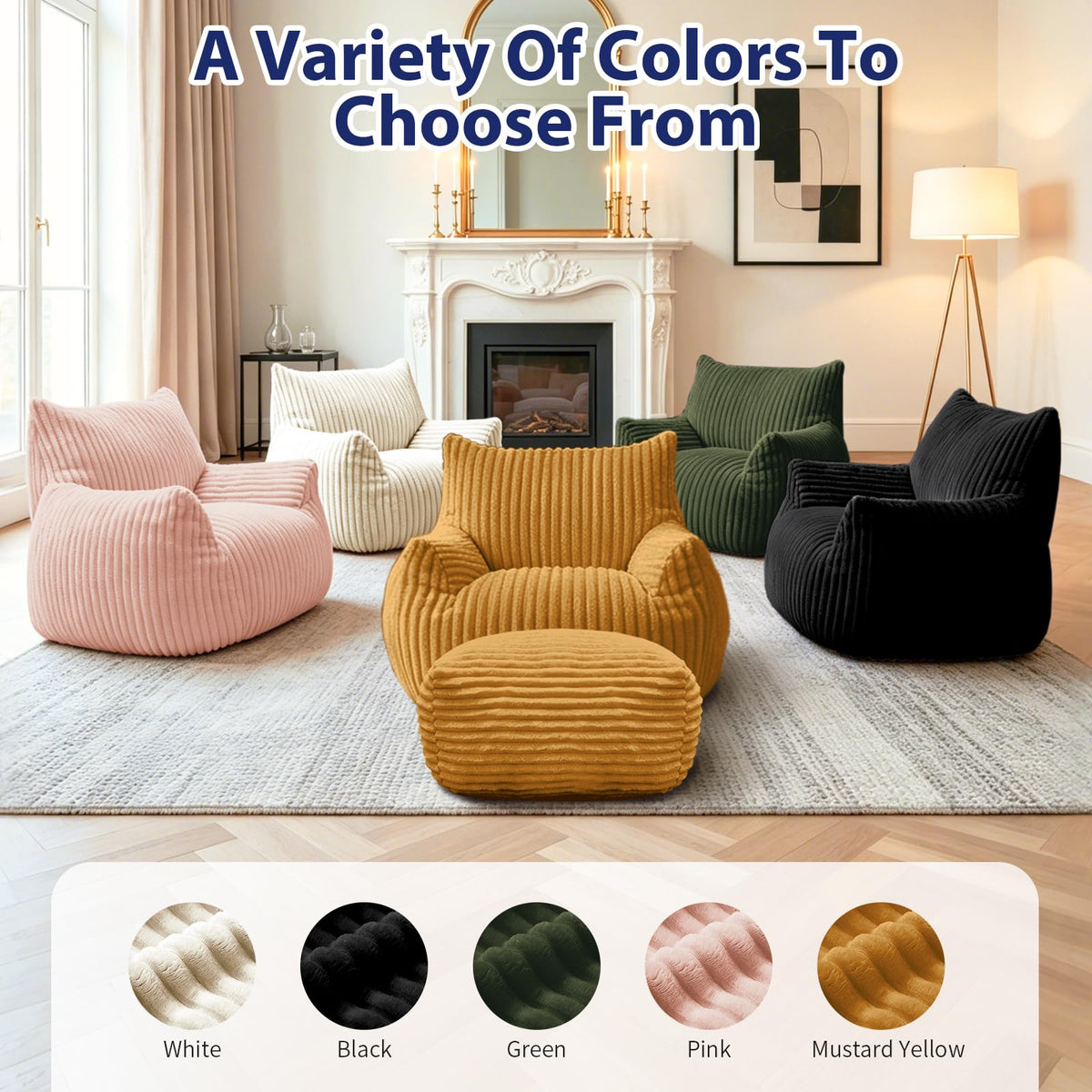 Large Yellow Bean Bag Chair with Footrest E83395