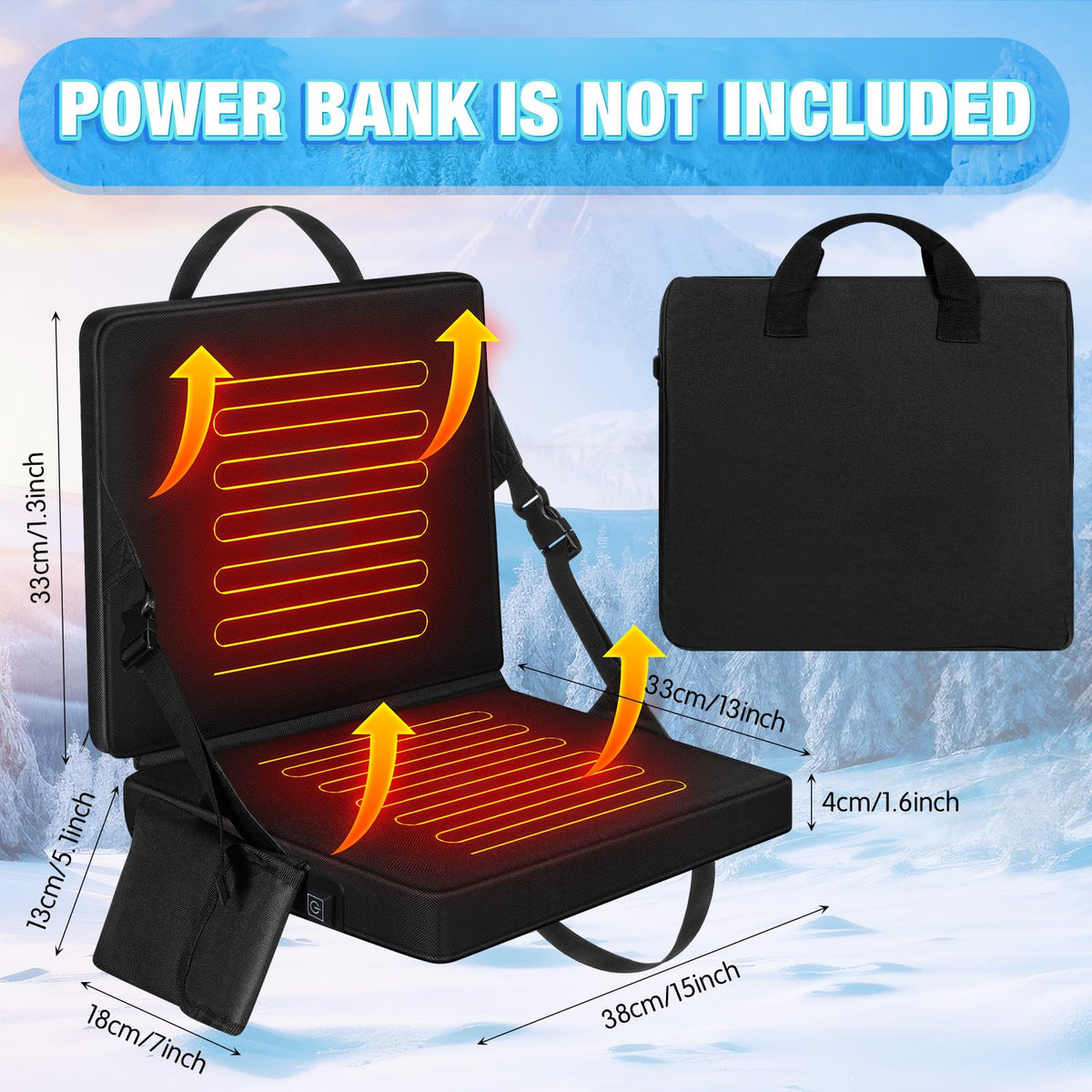 2 Pcs Portable Foldable Heated Seat Cushion USB Powered 3 Mode Adjustable Pad with Pocket V126