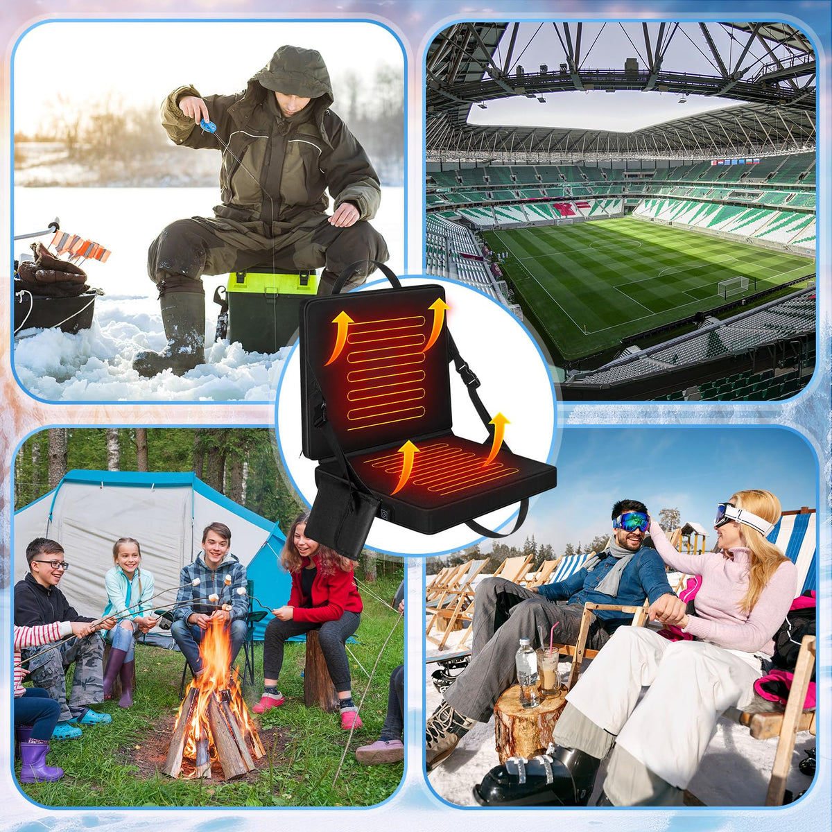 2 Pcs Portable Foldable Heated Seat Cushion USB Powered 3 Mode Adjustable Pad with Pocket V126