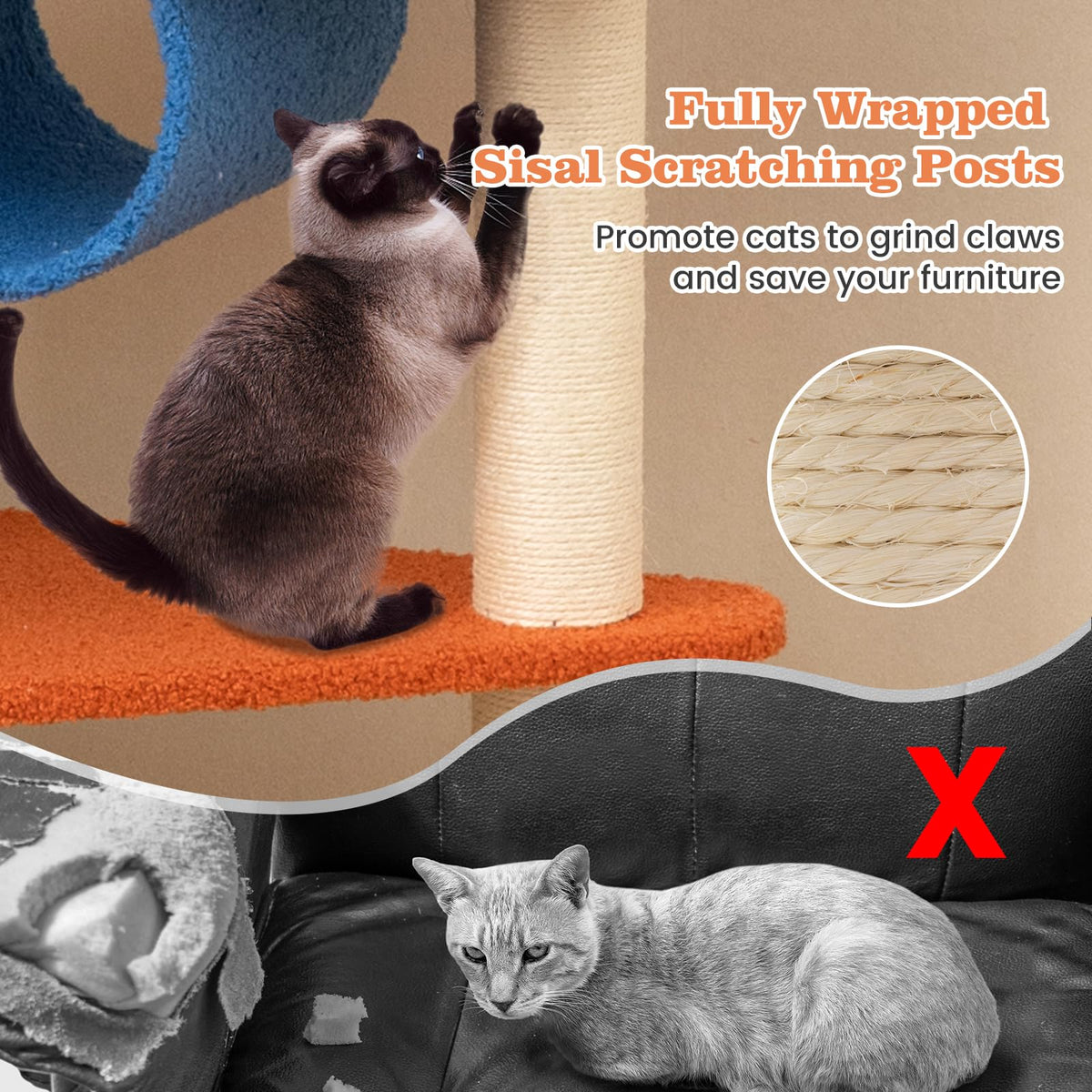 70 inch Multi-Level Cat Tree Tower with Scratching Posts G35187