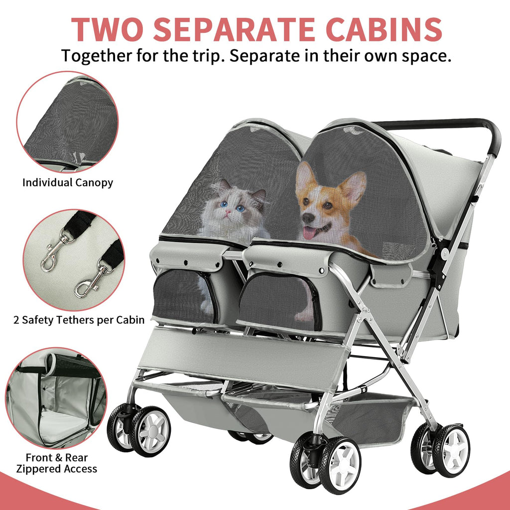 Gray Double Pet Stroller F2996