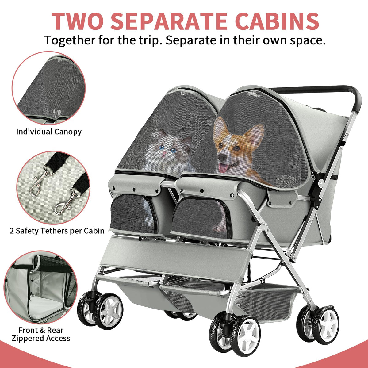 Gray Double Pet Stroller F2996