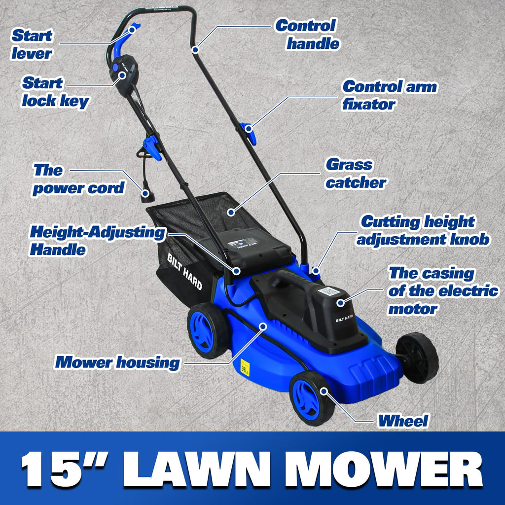 15" Corded Electric Push Mower with 35L Grass Bag R594