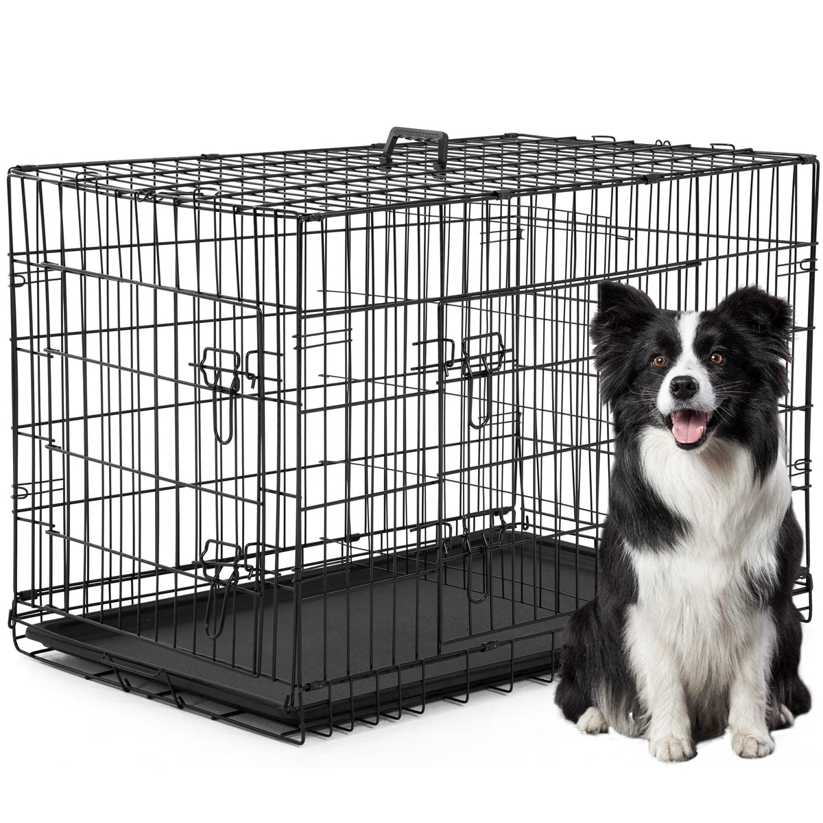 42 inch Folding Metal Wire Dog Crate with Double Door W433