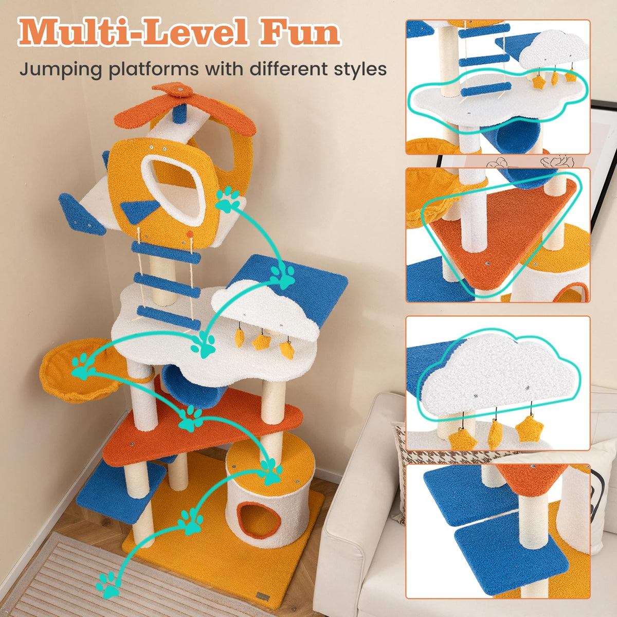 70 inch Multi-Level Cat Tree Tower with Scratching Posts G35187
