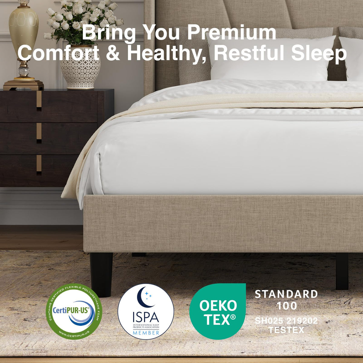 Queen Size Linen Upholstered Bed Frame with Headboard P307