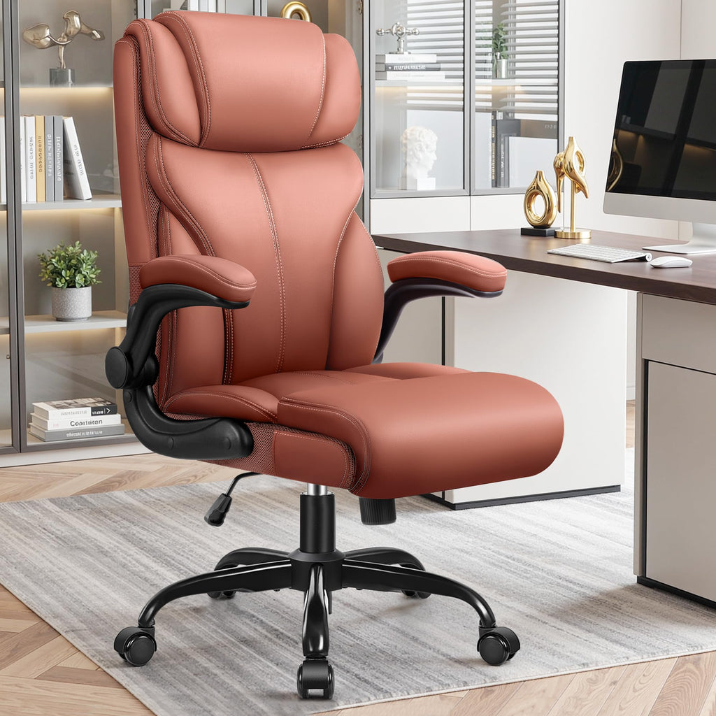 Brown High Back Office Chair with Flip-up Armrests G2151