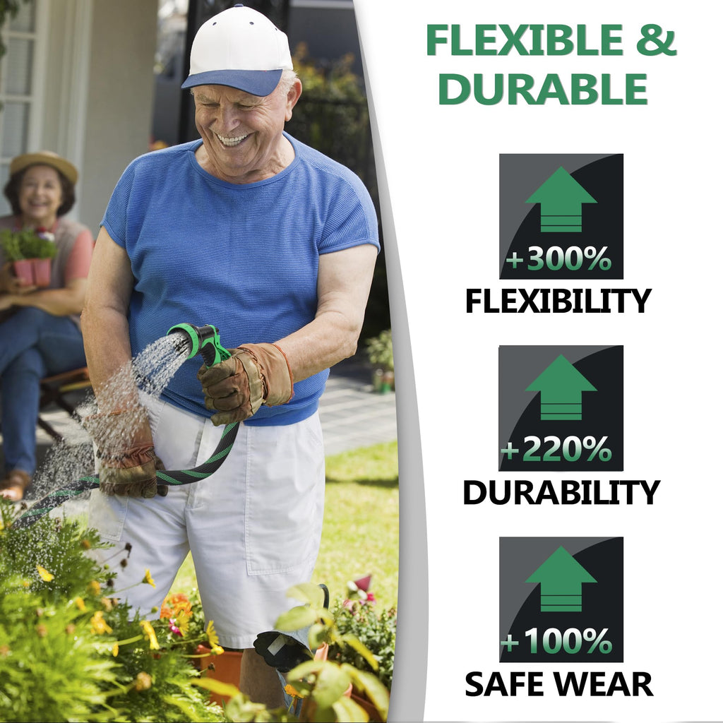 100FT Lightweight Garden Hose with 10-Pattern Nozzle D4643