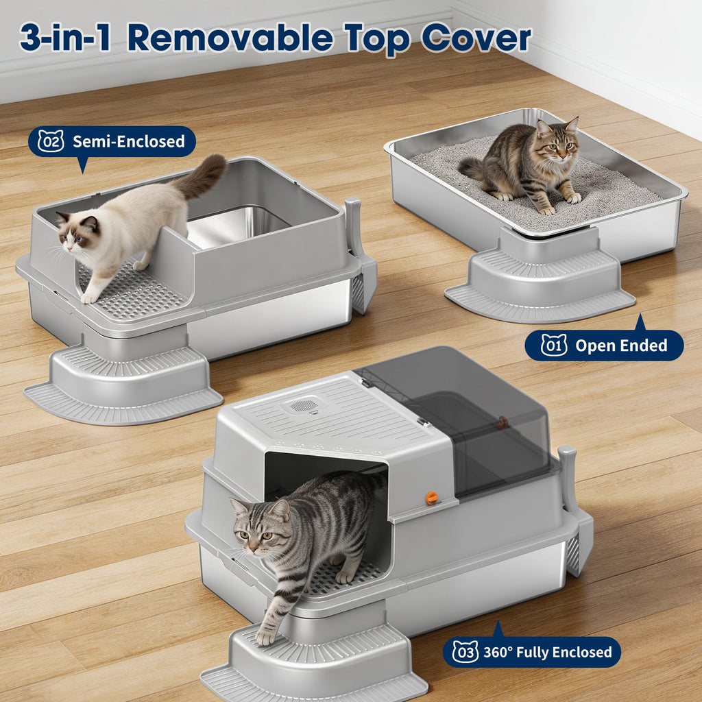XXXL Stainless Steel Cat Litter Box with Lid X5210