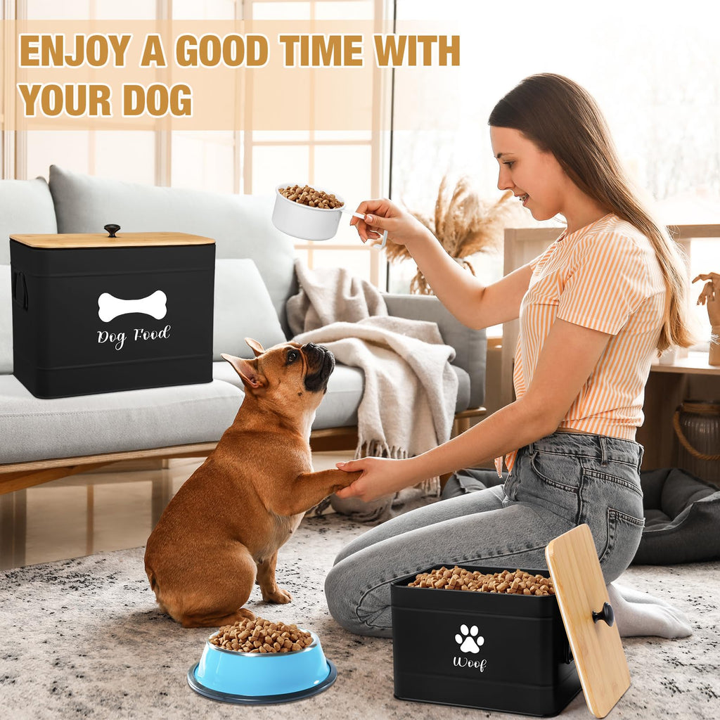 2Pcs Extra Large Metal Dog Food Containers Airtight Black V5299