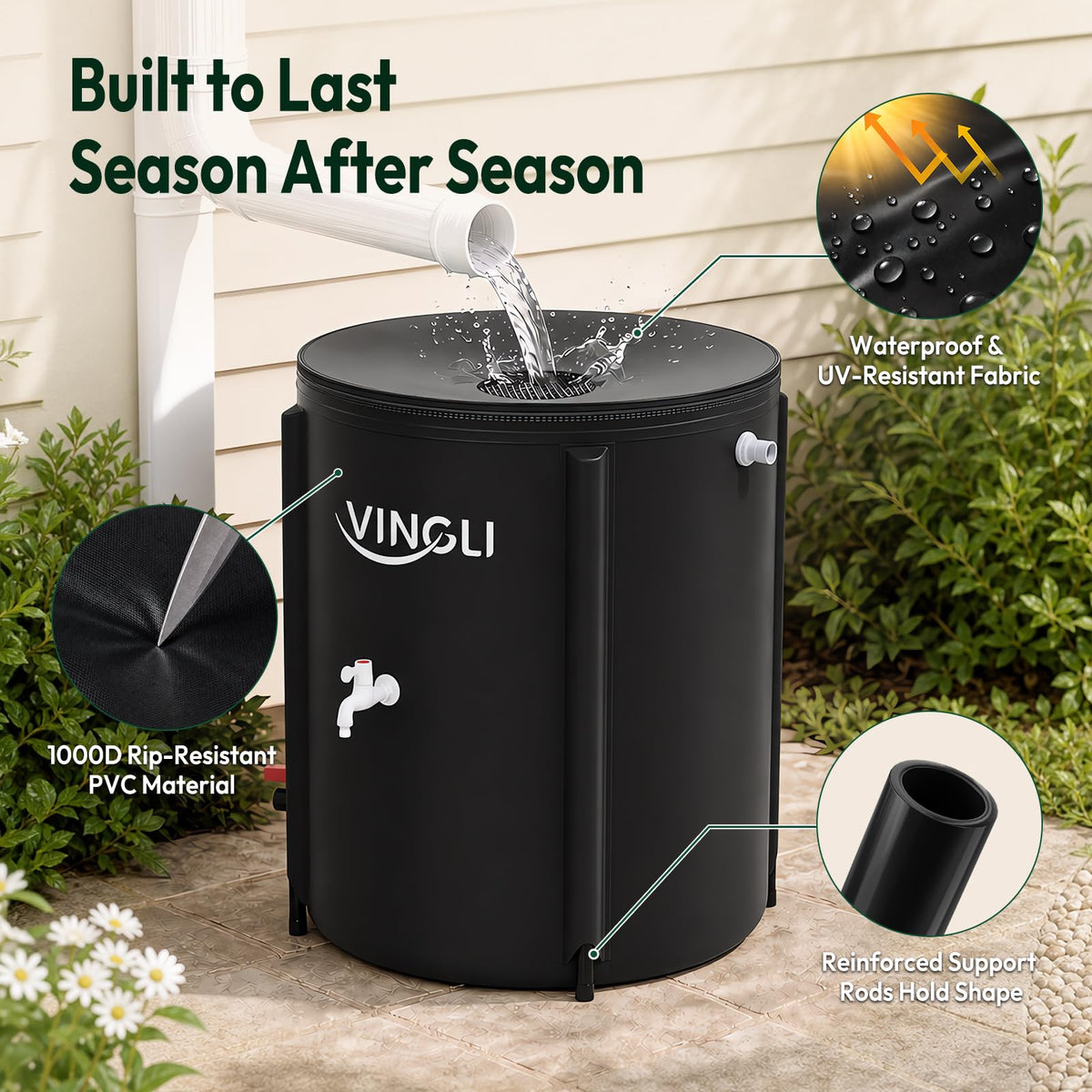 Collapsible 50 Gallon Rain Barrel E684077
