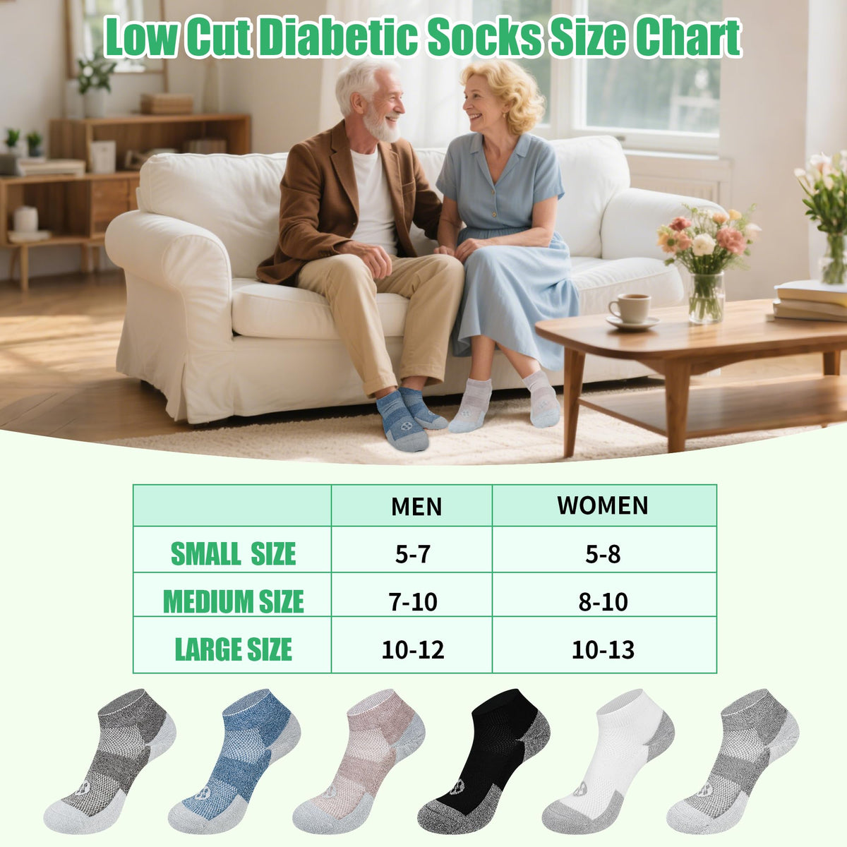 Low Cut Diabetic Socks for Men, 6 Pairs E3524