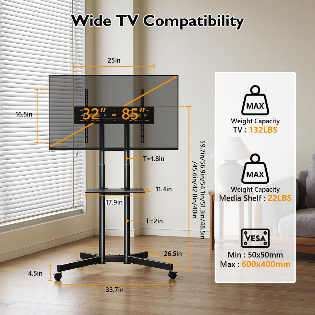 Rolling TV Stand with Tilt, Black S53501