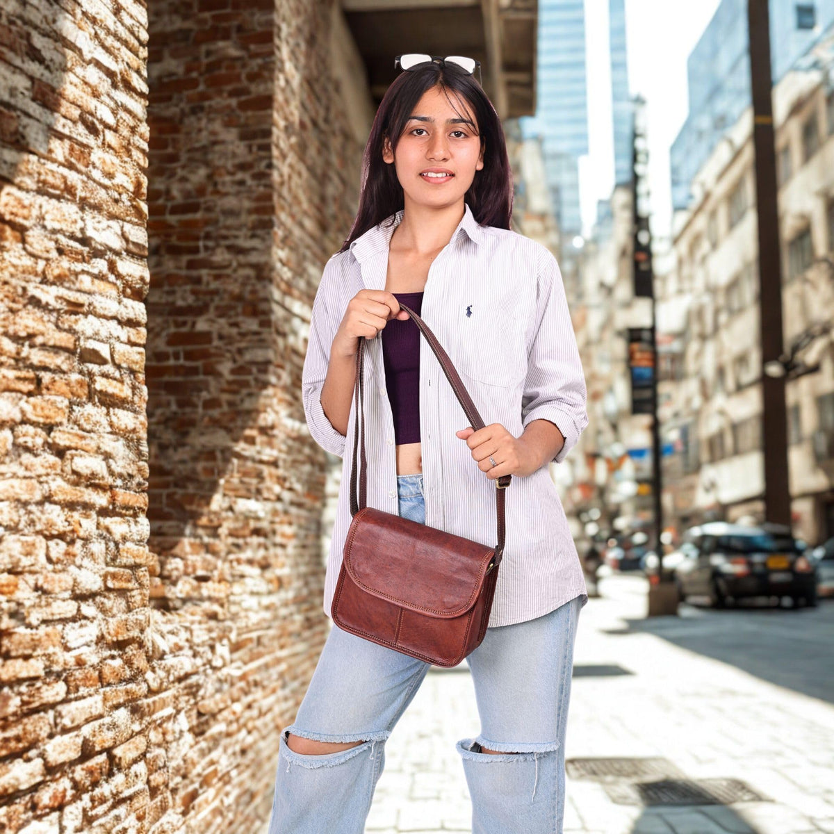 Brown Leather Crossbody Purse B9616