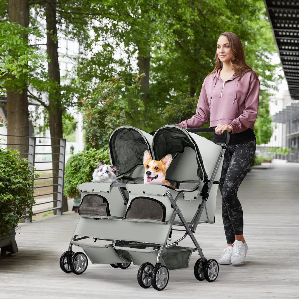 Gray Double Pet Stroller F2996