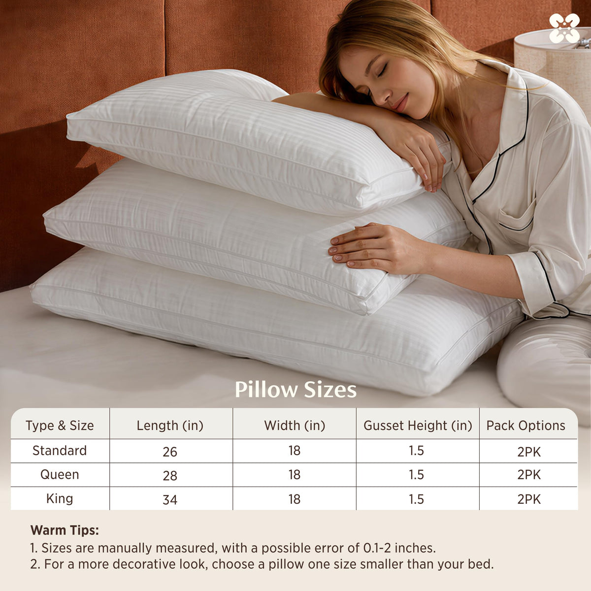 King Size Set of 2 Cotton Pillows G5439