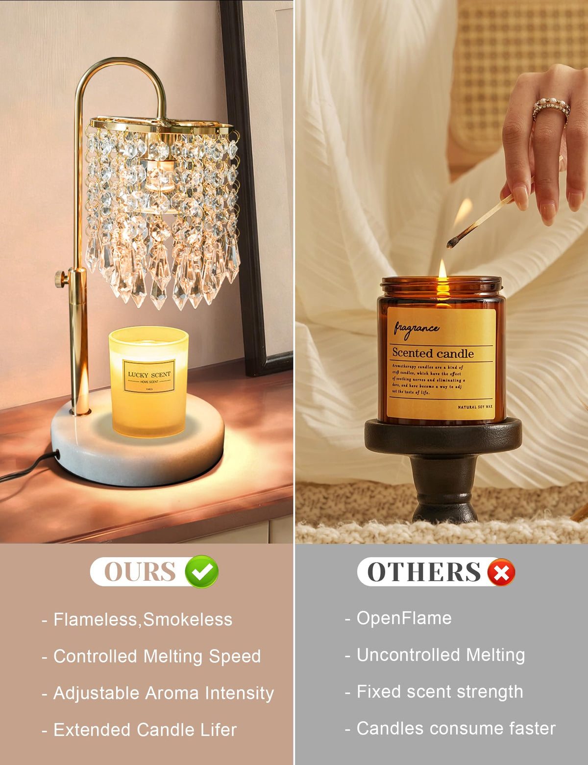 Candle Warmer Lamp with Timer Dimmable Adjustable Height Gold H85662