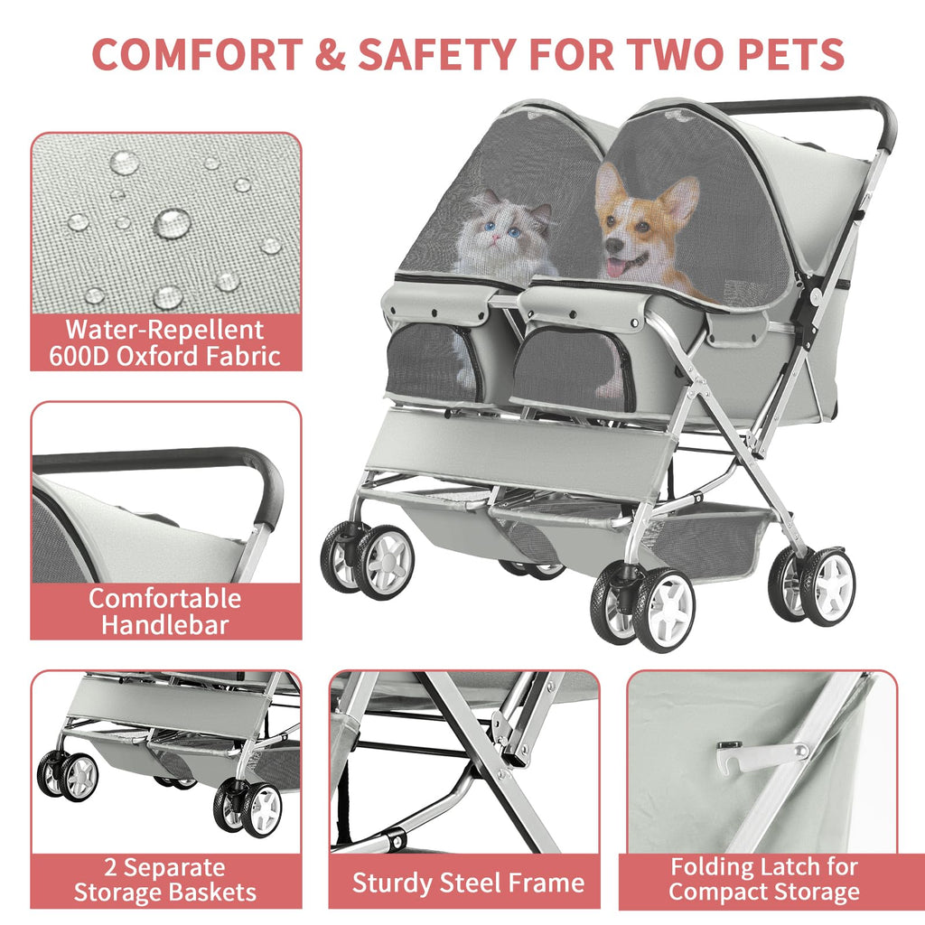 Gray Double Pet Stroller F2996
